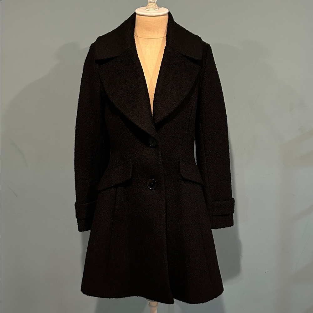 Sam Edelman A-line Textured Wool Blend Double Button Coat size 4 Black